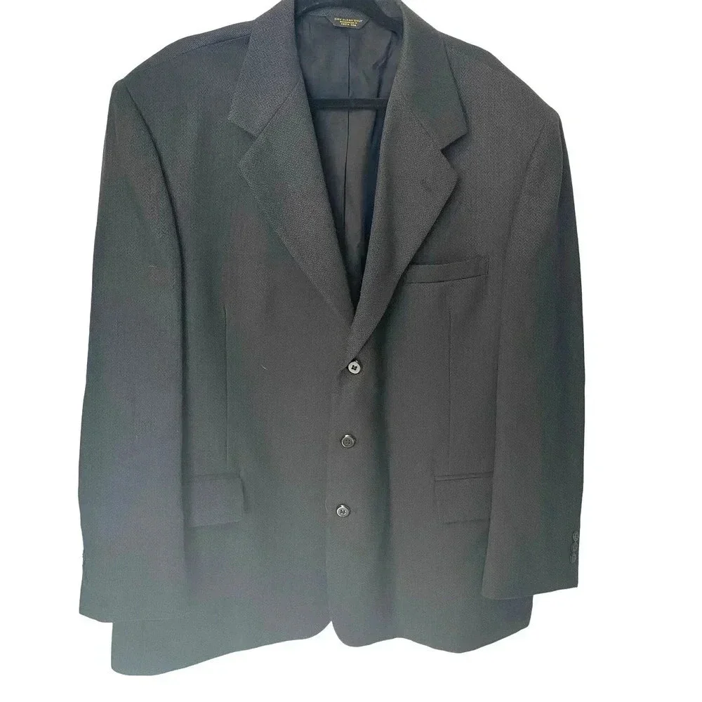 John JH Henry Wool Blend 3 Buttons Black Blazer Sport Coat Men Size 48R Pockets